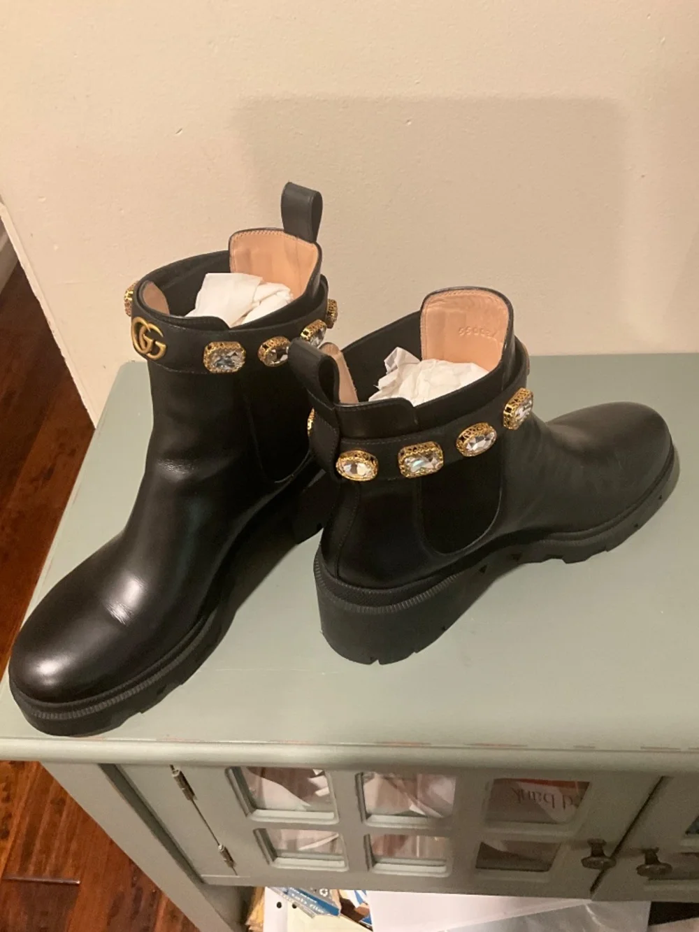 Authentic Gucci women’s boot with square jewel